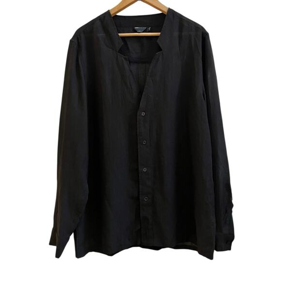 ASOS Designs Black Semi Sheer Notch V Neck Button Down Tunic Top Size XL - Picture 2 of 10